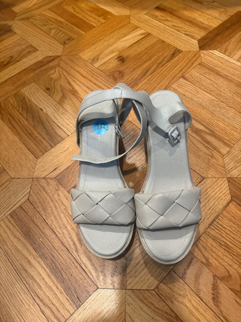 Madden Girl Cream Woven Band Ankle-Strap Sandals